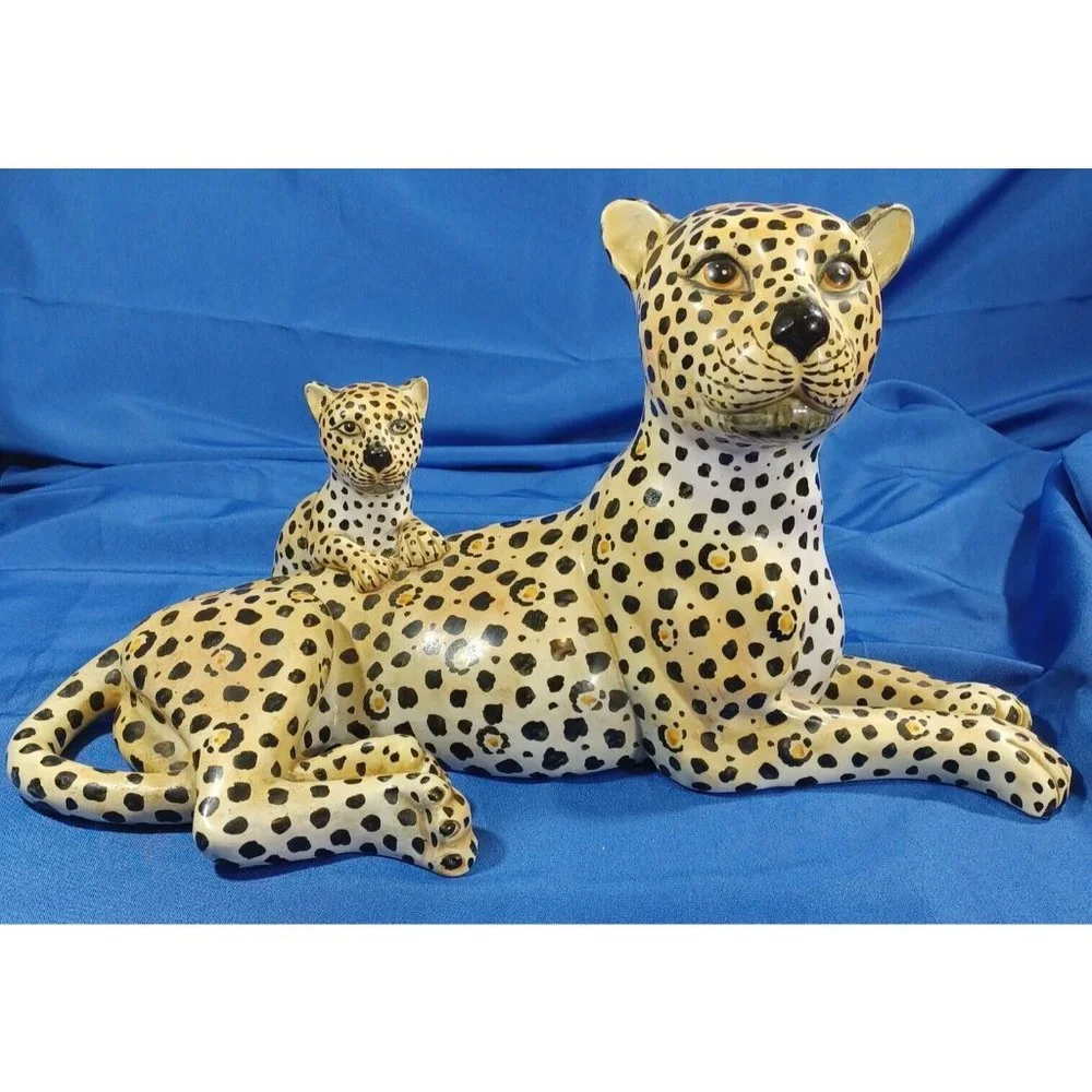 Vtg 19.5" Ronzan Cheetah Leopard Cat Cub Sculpture Statue Italy Cerami… - Picture 5 of 16